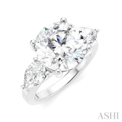 1 Ctw Tri-Mount Circular Shape Center Pear and Round Cut Diamond Semi Mount Engagement Ring in 14K White Gold