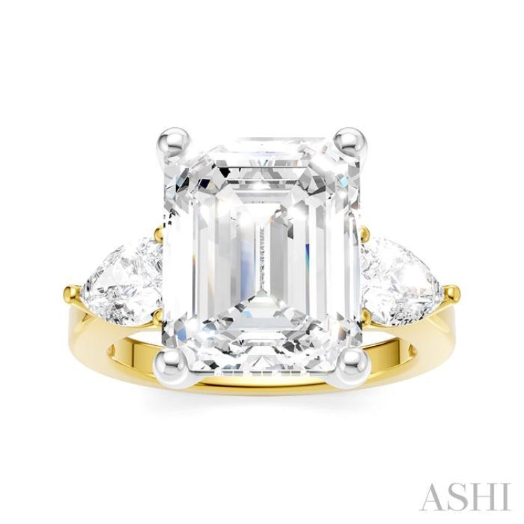 1 Ctw Tri-Mount Emerald Shape Center Pear and Round Cut Diamond Semi Mount Engagement Ring in 14K Yellow and White Gold
