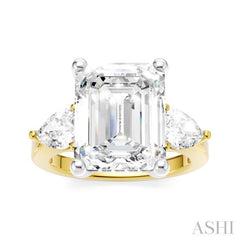 1 Ctw Tri-Mount Emerald Shape Center Pear and Round Cut Diamond Semi Mount Engagement Ring in 14K Yellow and White Gold
