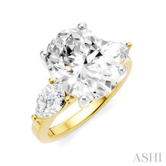 1 Ctw Tri-Mount Oval Shape Center Pear and Round Cut Diamond Semi Mount Engagement Ring in 14K Yellow and White Gold