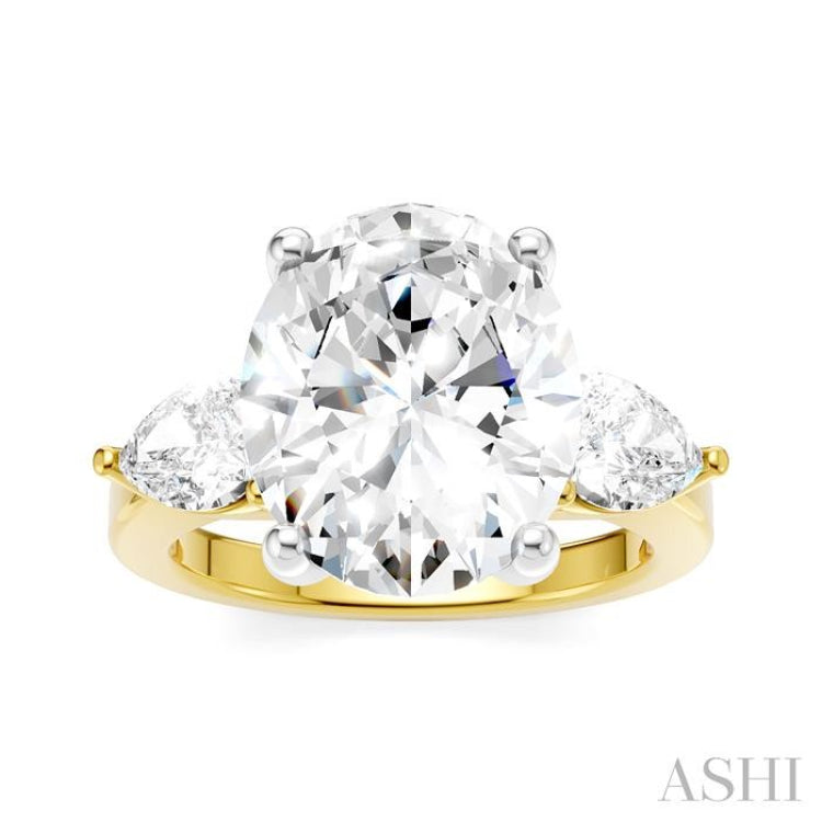1 Ctw Tri-Mount Oval Shape Center Pear and Round Cut Diamond Semi Mount Engagement Ring in 14K Yellow and White Gold