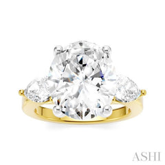 1 Ctw Tri-Mount Oval Shape Center Pear and Round Cut Diamond Semi Mount Engagement Ring in 14K Yellow and White Gold