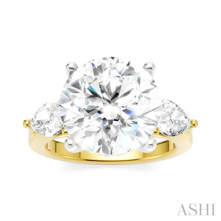 1 Ctw Tri-Mount Circular Shape Center Pear and Round Cut Diamond Semi Mount Engagement Ring in 14K Yellow and White Gold