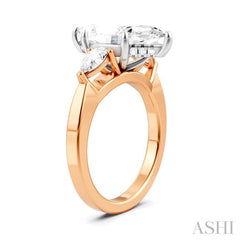 1/2 Ctw Tri-Mount Marquise Shape Center Pear and Round Cut Diamond Semi Mount Engagement Ring in 14K Rose and White Gold