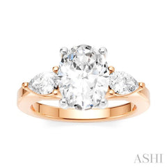 1/2 Ctw Tri-Mount Oval Shape Center Pear and Round Cut Diamond Semi Mount Engagement Ring in 14K Rose and White Gold