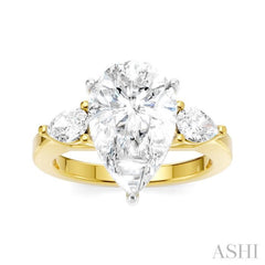 1/2 Ctw Tri-Mount Centerpiece Pear and Round Cut Diamond Semi Mount Engagement Ring in 14K Yellow and White Gold