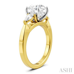 1/2 Ctw Tri-Mount Circular Shape Center Pear and Round Cut Diamond Semi Mount Engagement Ring in 14K Yellow and White Gold
