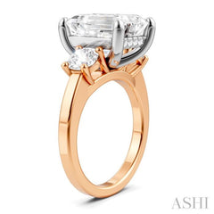 1 Ctw Tri-Mount Emerald Shape Center Round Cut Diamond Semi Mount Engagement Ring in 14K Rose and White Gold