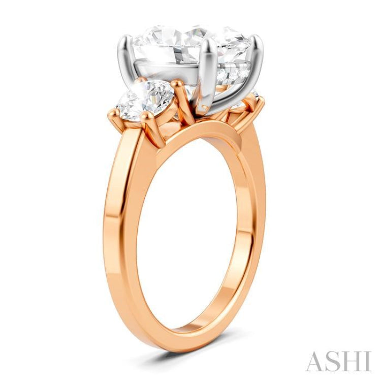 1 Ctw Tri-Mount Past, Present and Future Oval Shape Center Round Cut Diamond Semi Mount Engagement Ring in 14K Rose and White Gold