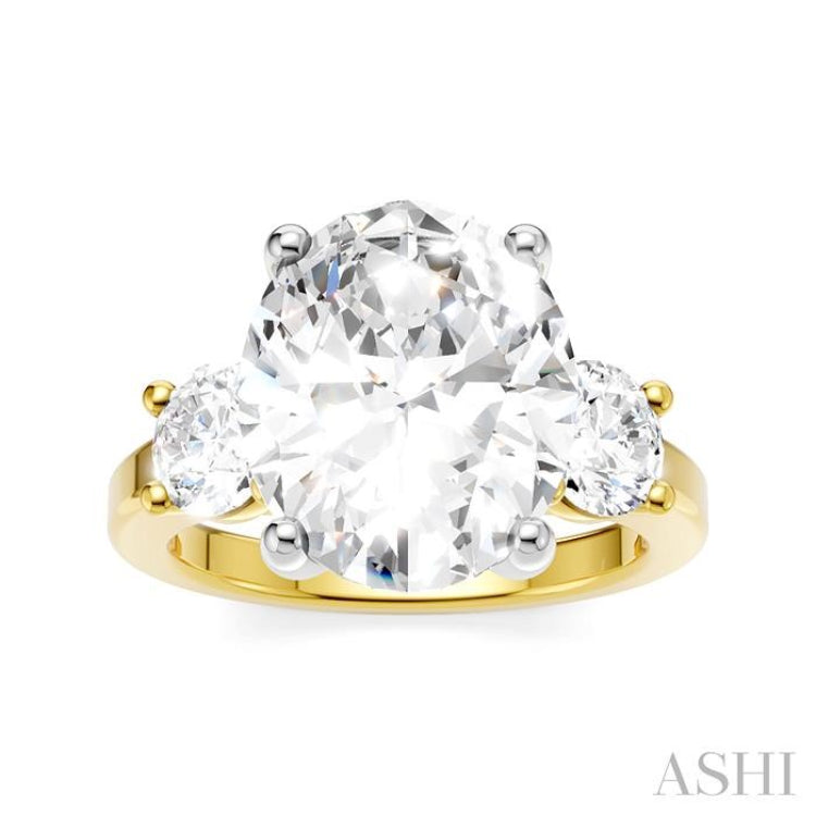 1 Ctw Tri-Mount Past, Present and Future Oval Shape Center Round Cut Diamond Semi Mount Engagement Ring in 14K Yellow and White Gold