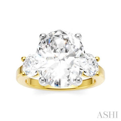 1 Ctw Tri-Mount Past, Present and Future Oval Shape Center Round Cut Diamond Semi Mount Engagement Ring in 14K Yellow and White Gold