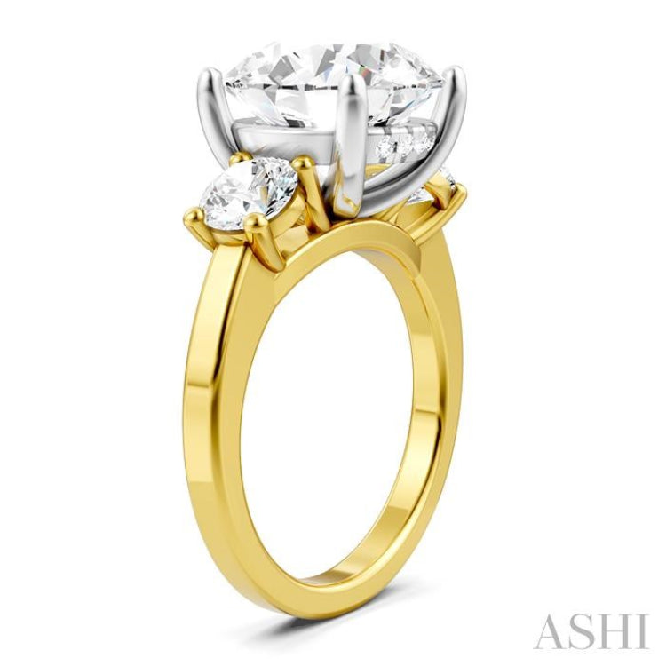 1 Ctw Tri-Mount Past, Present and Future Round Cut Diamond Semi Mount Engagement Ring in 14K Yellow and White Gold