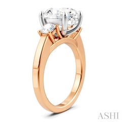 1/2 Ctw Tri-Mount Past, Present and Future Oval Shape Center Round Cut Diamond Semi Mount Engagement Ring in 14K Rose and White Gold