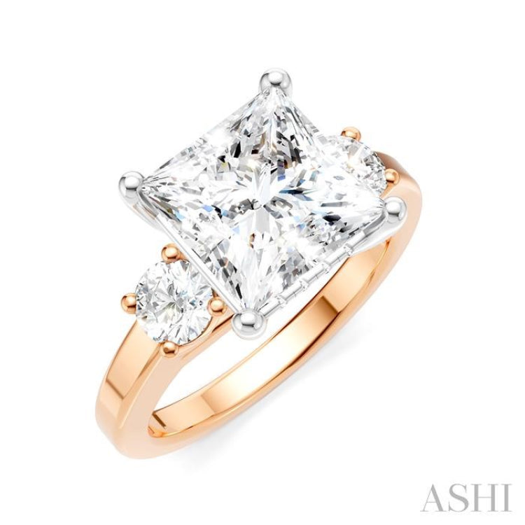 1/2 Ctw Tri-Mount Princess Shape Round Cut Diamond Semi Mount Engagement Ring in 14K Rose and White Gold
