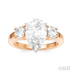 1/2 Ctw Tri-Mount Pear Shape Round Cut Diamond Semi Mount Engagement Ring in 14K Rose and White Gold