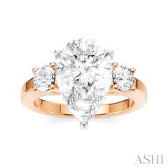 1/2 Ctw Tri-Mount Pear Shape Round Cut Diamond Semi Mount Engagement Ring in 14K Rose and White Gold