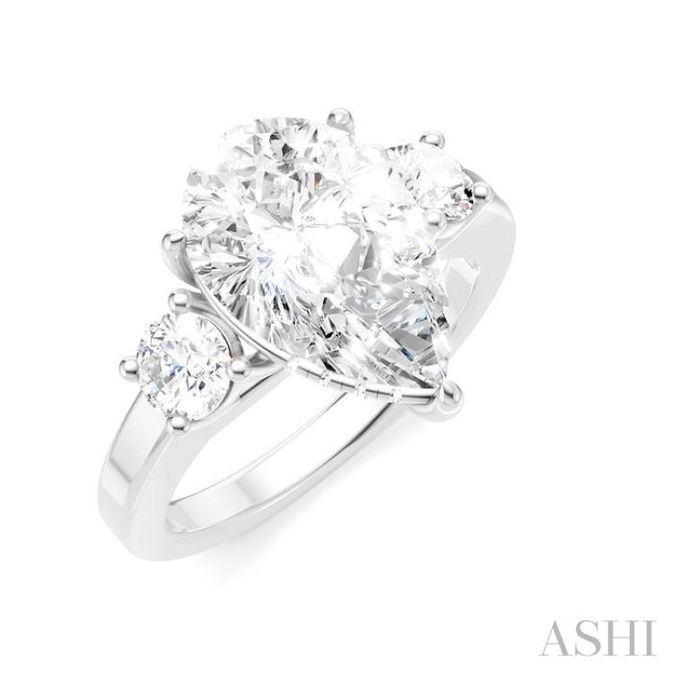 1/2 Ctw Tri-Mount Pear Shape Round Cut Diamond Semi Mount Engagement Ring in 14K White Gold