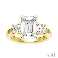1/2 Ctw Tri-Mount Emerald Shape Center Round Cut Diamond Semi Mount Engagement Ring in 14K Yellow and White Gold