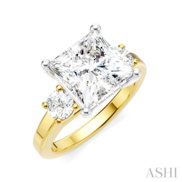1/2 Ctw Tri-Mount Princess Shape Round Cut Diamond Semi Mount Engagement Ring in 14K Yellow and White Gold