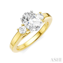 1/4 Ctw Tri-Mount Past, Present and Future Oval Shape Center Round Cut Diamond Semi Mount Engagement Ring in 14K Yellow and White Gold