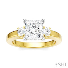 1/4 Ctw Tri-Mount Princess Shape Round Cut Diamond Semi Mount Engagement Ring in 14K Yellow and White Gold