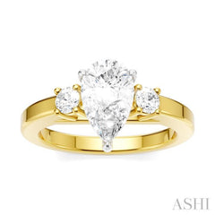 1/4 Ctw Tri-Mount Pear Shape Round Cut Diamond Semi Mount Engagement Ring in 14K Yellow and White Gold