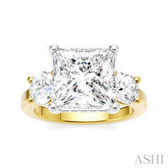 1 Ctw Tri-Mount Princess Shape Round Cut Diamond Semi Mount Engagement Ring in 14K Yellow and White Gold