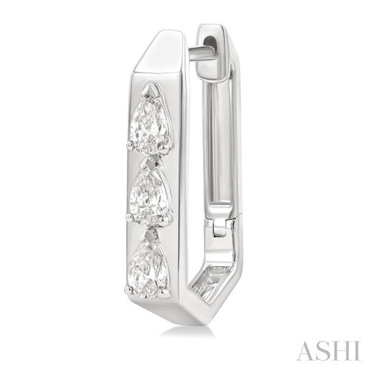 1/2 Ctw Pear Cut Diamond Hexagonal Fashion Hoop Earrings in 14K White Gold