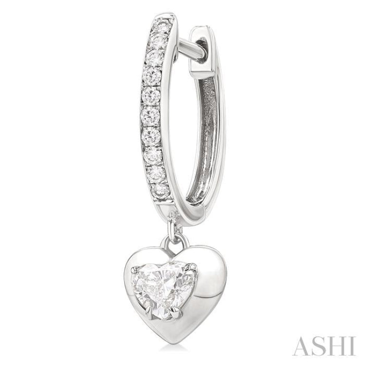 1/2 Ctw Heart Shape Dome Round Cut Diamond Fashion Huggie Earrings in 14K White Gold