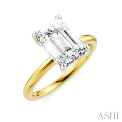 1/10 Ctw Emerald Shape Round Cut Diamond Semi Mount Engagement Ring in 14K Yellow and White Gold