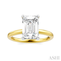 1/10 Ctw Emerald Shape Round Cut Diamond Semi Mount Engagement Ring in 14K Yellow and White Gold
