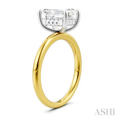 1/10 Ctw Emerald Shape Round Cut Diamond Semi Mount Engagement Ring in 14K Yellow and White Gold
