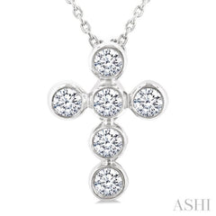 1/4 Ctw Round Cut Diamond 6-Stone Bezel Set Cross Pendant With Chain in 14K White Gold