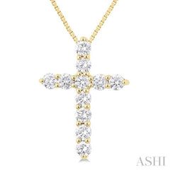 1/3 Ctw Round Cut Diamond Cross Pendant in 14K Yellow Gold with Chain