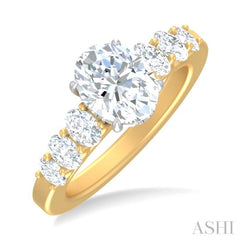 1 Ctw Oval Shape Oval and Round Cut Diamond Semi Mount Engagement Ring in 14K Yellow and White Gold