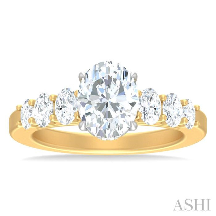 1 Ctw Oval Shape Oval and Round Cut Diamond Semi Mount Engagement Ring in 14K Yellow and White Gold
