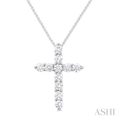 1/3 Ctw Round Cut Diamond Cross Pendant in 14K White Gold with Chain