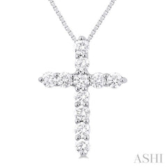 1/3 Ctw Round Cut Diamond Cross Pendant in 14K White Gold with Chain