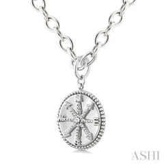 1/10 Ctw Compass medallion Single Cut Diamond Pendant With Chain in Sterling Silver
