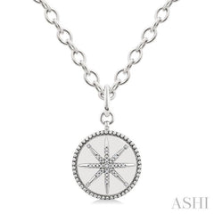 1/20 Ctw Compass medallion Single Cut Diamond Pendant With Chain in Sterling Silver