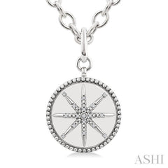 1/20 Ctw Compass medallion Single Cut Diamond Pendant With Chain in Sterling Silver