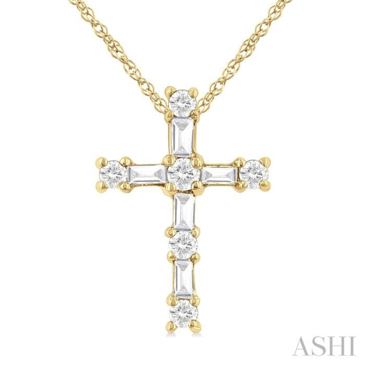 1/20 Ctw Round Cut Diamond Cross Pendant in 10K Yellow Gold with Chain