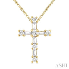1/20 Ctw Round Cut Diamond Cross Pendant in 10K Yellow Gold with Chain
