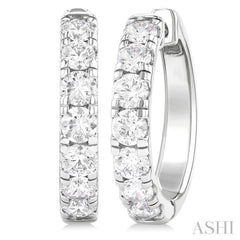 2 Ctw Round Cut Diamond Hoop Earrings in 14K White Gold