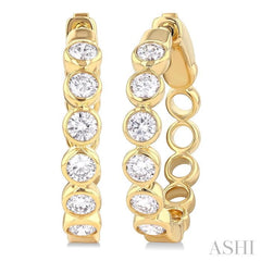 1 Ctw Bezel Set Round Cut Diamond Fashion Hoop Earrings in 14K Yellow Gold