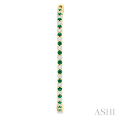 1.8 MM Emerald and Alternating 1 1/2 Ctw Round Cut Inside-Out Diamond Precious Hoop Earrings in 14K Yellow Gold