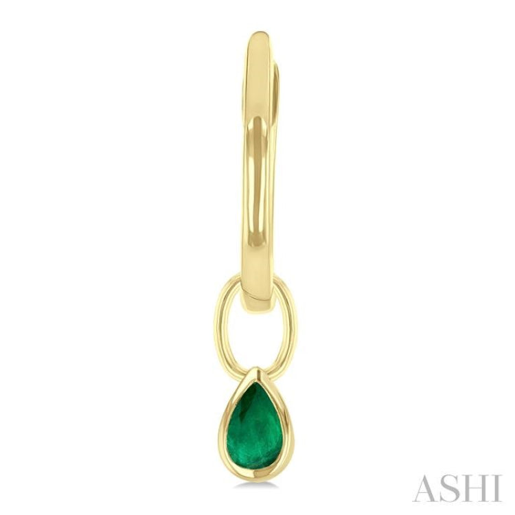 5x3 MM Bezel Set Pear Cut Emerald Precious Fashion Huggie Earrings in 14K Yellow Gold