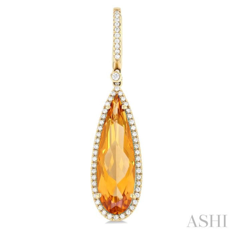 23x7 MM Pear Shape Citrine and 3/8 Ctw Round Cut Diamond Halo Semi-Precious Earrings in 14K Yellow Gold