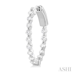 1 Ctw Inside-Out Single Prong Set Round Cut Diamond Hoop Earrings in 14K White Gold