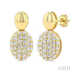 1/3 Ctw Oval Shape Mount Pave Set Round Cut Diamond Fashion Earrings in 10K Yellow Gold